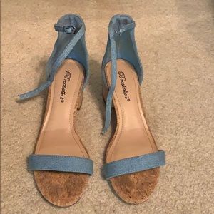 Denim and cork strappy sandals